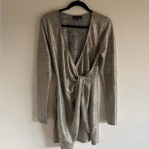 Trixxi Metallic Silver Twist Front Midi Dress